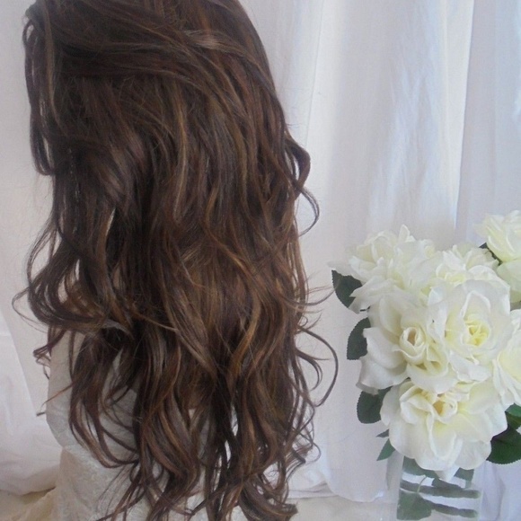 Brown lace front wig with human highlights